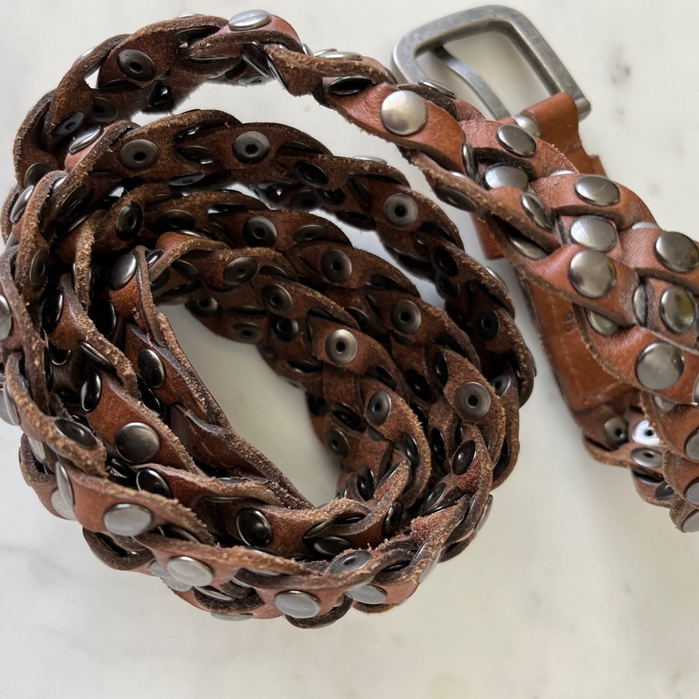Sam Brown Braided Leather Belt Fully Studded Studs Fully Adjustable OSFM